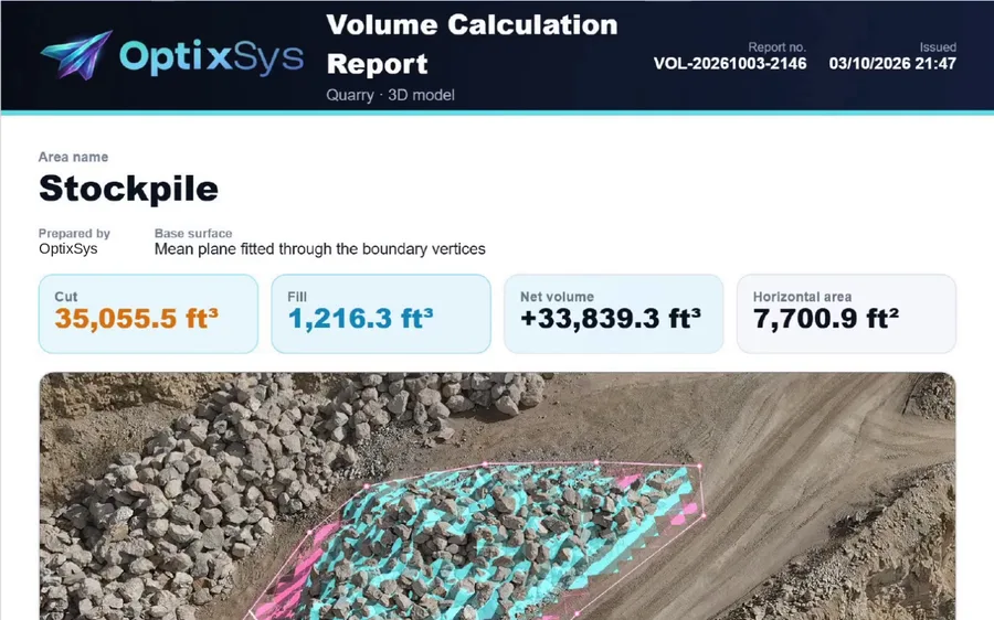 A stockpile volume report